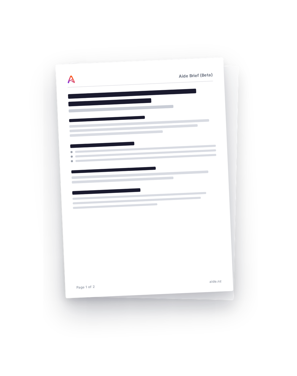An Aide Brief showing what's on track, what's at risk, what's unmeasured, questions to ask, and what you're endorsing by accepting